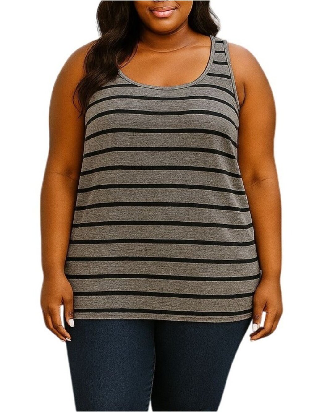 Champion XXL Racerback Tank Top Womens Activewear Gray Black Striped Lightweight